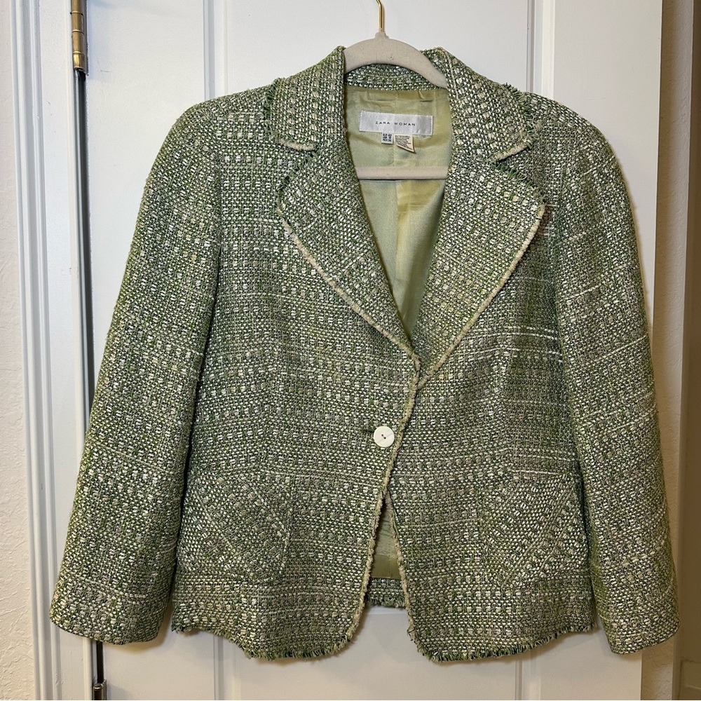 Zara Women’s 10, Preppy Green Tweed Blazer